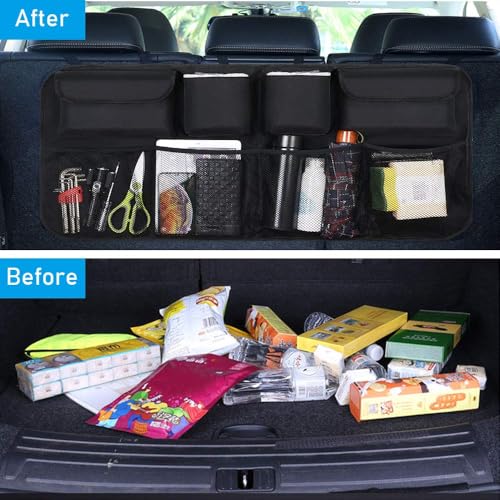 URAQT Kofferraum Organizer Auto, 100x45 cm Auto Aufbewahrungstasche, Kofferraumtasche, Wasserdichten Taschen mit Starkes elastisches, Zauberstabstruktur für SUV, Schwarz