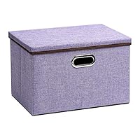 UUJOLY Large Storage Bins Linen Fabric Foldable Basket Cubes Organizer Storage Box Drawer with Lid and Handles for Home, Office, Closet, Bedroom, Nursery(Purple)