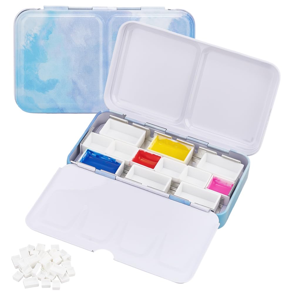 PH PandaHall Caja de pintura vacía de metal con 24 sartenes de 2 ml, 12 sartenes de 3,2 ml, caja de acuarela vacía para viajes de artistas, estudiantes, suministros de viaje, 7,3 x 12,4 x 2,45 cm