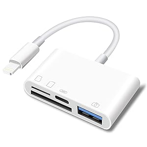 SD Card Reader for iPhone Lightning to 4 in 1 USB Camera Adapter Compatible Female OTG Micro SD TF Memory Card Reader for iPad with Charging Port