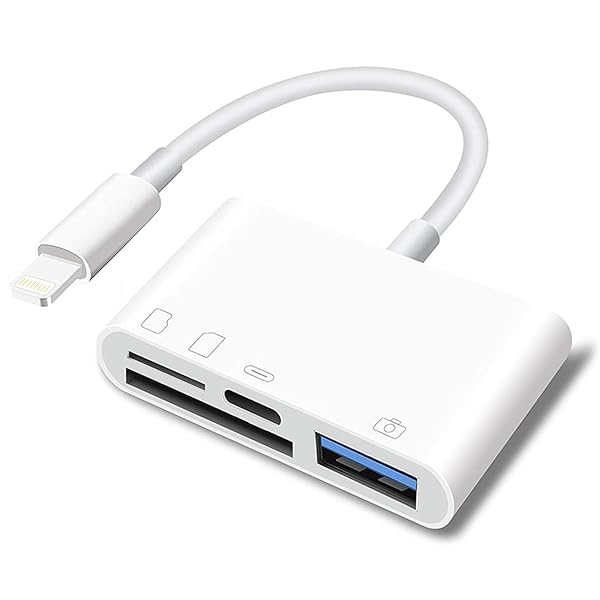 SD Card Reader for iPhone Lightning to 4 in 1 USB Camera Adapter Compatible Female OTG Micro SD TF Memory Card Reader for iPad with Charging Port