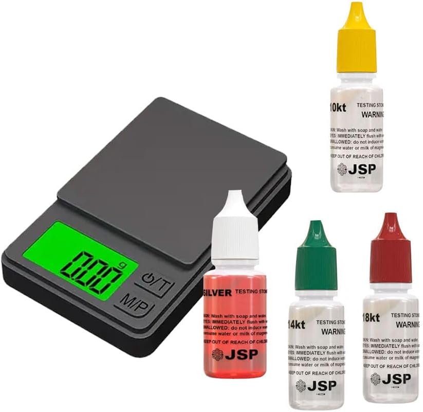 Gold Testing Kit with Digital Scale200gx0.01, 10K 14K 18K Silver Sterling Solutions– Complete Set for Jewelry, Coins, Silver, Platinum & Scrap Metal Identification – Portable & Professional Use