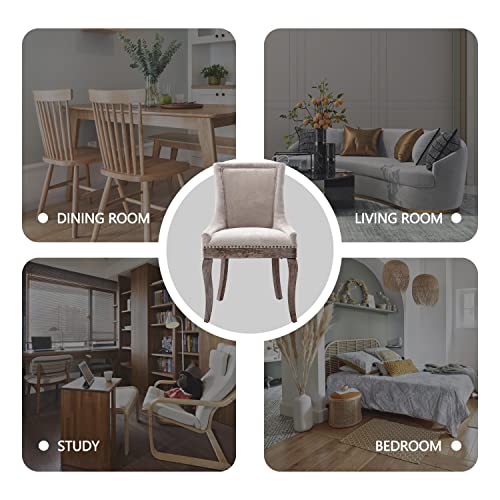 Kiztir Upholstered Dining Chairs Set Of 4, Farmhouse Dining Chairs With Solid Wood Legs, Nailhead Trim, Tufted Dining Chair For Kitchen/Living Room/Bedroom (Beige) #TOP6