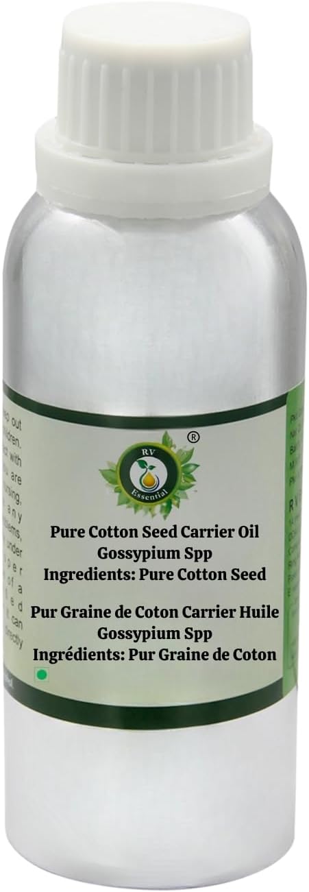 R V Essential Pure Cotton Seed Carrier Oil 300ml (10oz)- Gossypium Spp (100% Pure and Natural Cold Pressed)