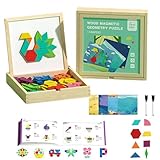 Juego de Rompecabezas de Bloques de patrón magnético de Madera, con Bloques de Rompecabezas Tangram y Caja de Almacenamiento portátil, Juego de Formas geométricas, Tarjetas de Escena (180pcs Blocks)