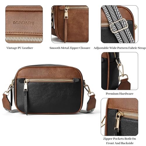 Small Crossbody Bag for Women Triple Pockets Vegan Leather Shoulder Camera Purse with Long Guitar Strap3