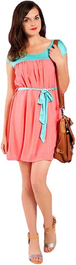 Amazon Co Jp モドクロス Modcloth リボンベルト付き半袖シフォンワンピース ドレス ピンク ブルー Mサイズ 並行輸入品 ファッション