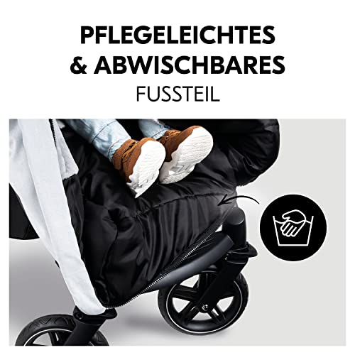 hauck Universal Fußsack für Buggys, Kinderwagen & Fahrradanhänger, Warm mit Fleece Innenfutter, Anti-Rutsch, 2 Wege Reißverschluss, Kapuze, Waschbar & Faltbar (Grau)