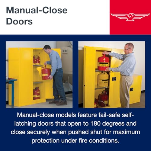 Image of Eagle American Made 24 Gallon Flammable Liquid Storage Cabinet, Manual-Close Slimline Fireproof Cabinet for Schools, Garages, Manufacturing Facilities, 23 inch x 18 inch x 65 inch, 1923X