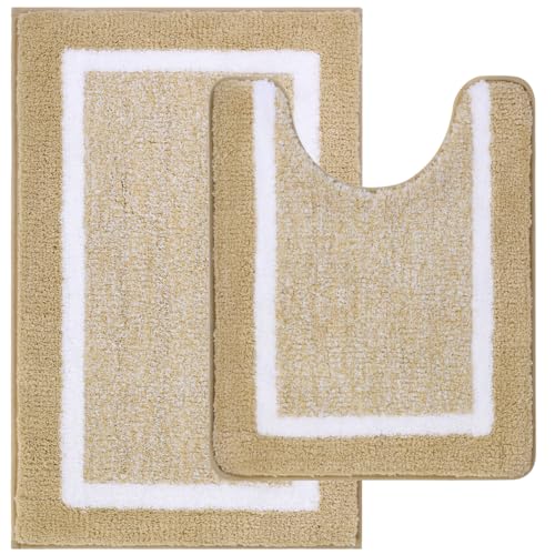 Pauwer 2 Piezas Alfombra de Baño Microfibra, Ultra Suave Alfombrilla Baño Absorbente, Alfombra Baño Secado Rapido, Alfombrilla Ducha Antideslizante y Tapete Casa de Banho en Forma de U, 50X80+50X60cm