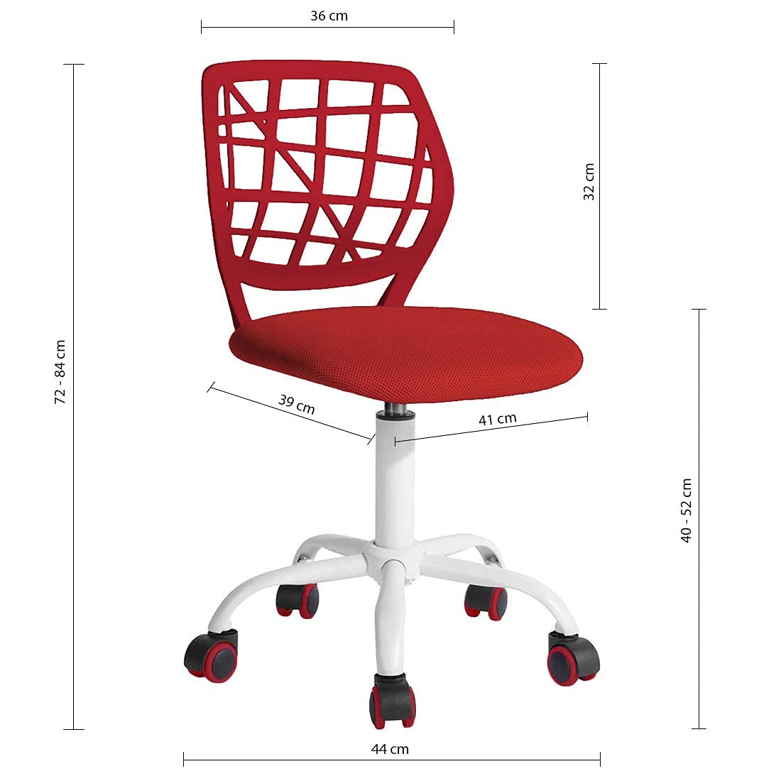 BELTOM® Silla de Escritorio para niñas Niños Youth. Silla ergonómica giratoria a 360°. Ajustable en Altura para el hogar y la Oficina. Sin apoyabrazos con Respaldo - Rojo