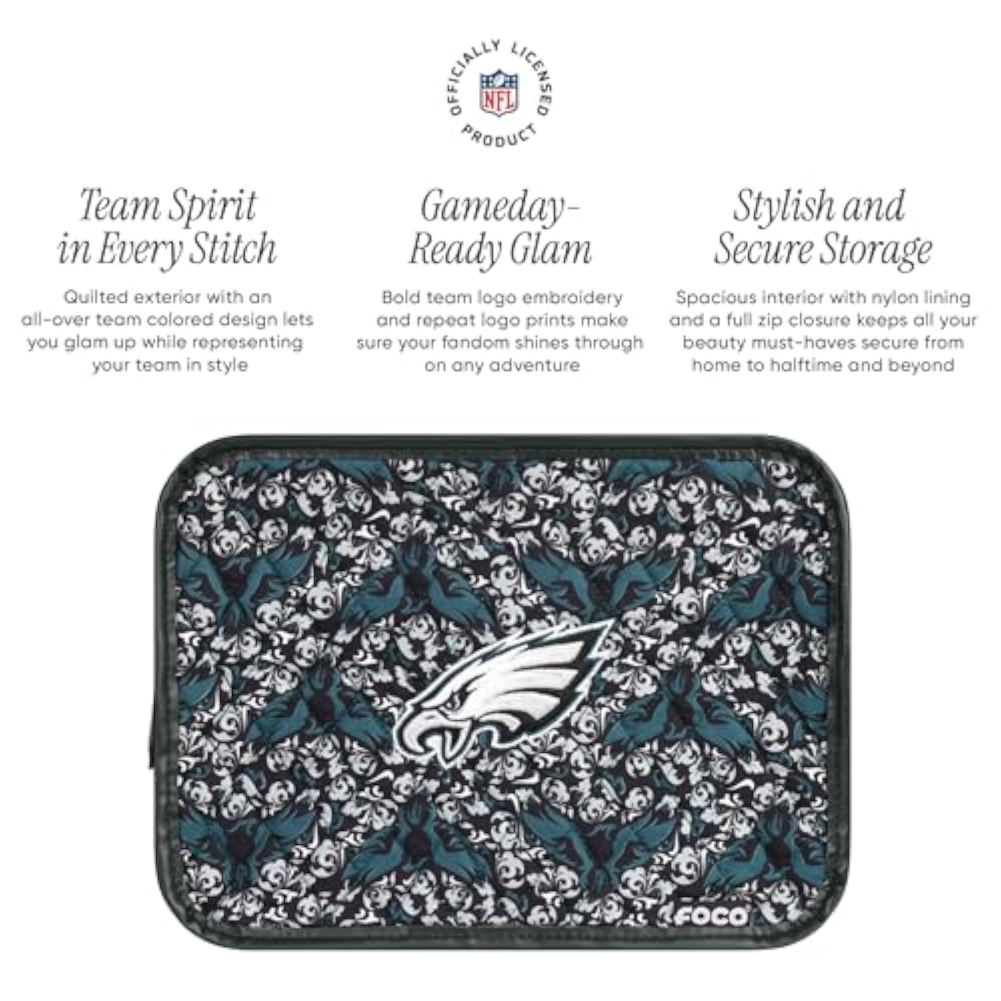 NFL Logo Quilted Printed Cosmetic Toiletry Bag