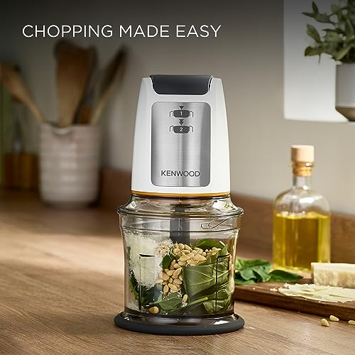 Kenwood Easy Chop Chopper, 0.5L Bowl, 2 Speeds, Quad Blade System, Anti-Slip Ring for Food Chopper Stability, 500W, CHP61.100WH, Dishwasher Safe, White