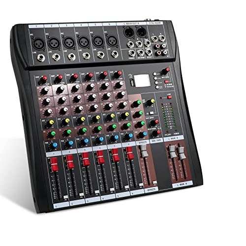 6-Channel Mixer Audio,Console With Bluetooth Usb,Audio Mixer With Effects, Dj Mixer,Dj Equipment For Computer Recording Input, 48V Power,Rca Input/Output For Professional And Beginners #TOP7