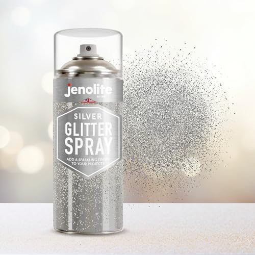 JENOLITE Glitzerspray Farbe | Silberglitzer in klarem Versiegelungslack | 400ml | Klarlack mit feinem Glitzer | Mehrflächenanwendung | Ideal für Bilderrahmen, Spiegel, Ornamente & Bastelprojekte