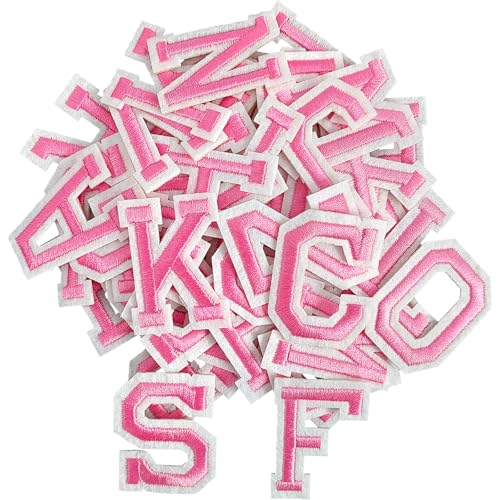 CXWLJL 52Pcs Iron on Letter Patches, Letters A-Z Patches for Clothes(Pink)
