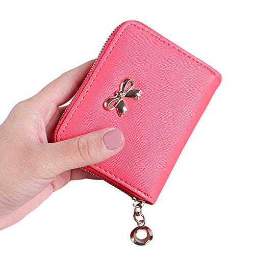 XUBA Porte-monnaie pour femme avec fermeture éclair et nud -  Rouge - Taille Unique