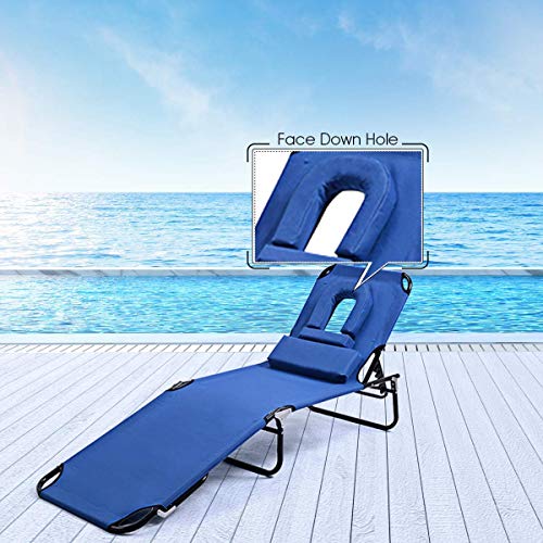 ReunionG Folding Bench Chair with A Hole for Face Down, Adjustable Chaise Lounge Chair with 4-Level Reclining Positions and Removable Pillows, Outdoor Recliner Chair for Beach, Pool, Lawn and Patio - Image 3