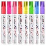 Overseas Neon Fluorescent Paint Marker Pens - 8 Colors Oil-Based Paint Markers, Medium Tip, Quick Drying and Waterproof Permanent UV Marker for Plastic, Glass, Rock, Wood, Canvas, Metal, Pumpkin