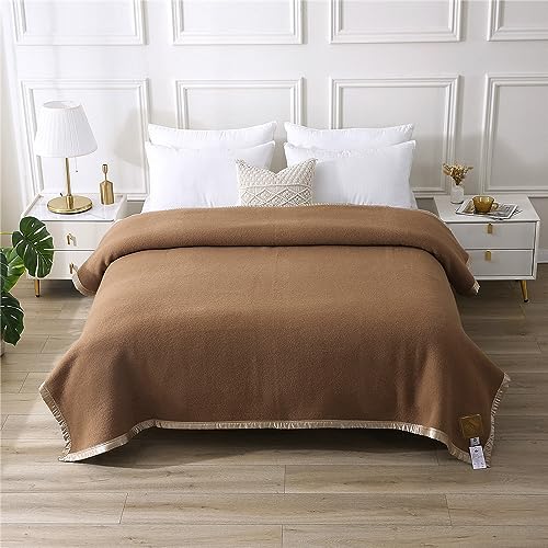 Kobelar Thick Warm Wool Blanket,100% Pure New Zealand Wool,Soft Wool Blanket Large Heavy,Wool Blanket for Bed and Camping(Dark Camel,205x235cm)