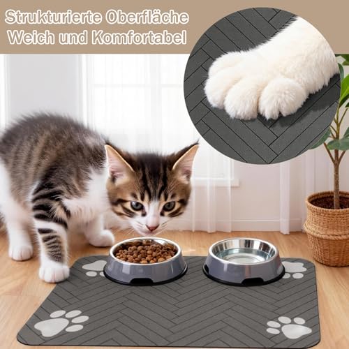 Napfunterlage - Hundenapf Unterlage für Hunde und Katzen, Saugfähige und Schnelltrocknende Futternapfmatte, rutschfeste und Waschbare Haustierfuttermatte in Dunkelgrau, 30 x 50 cm