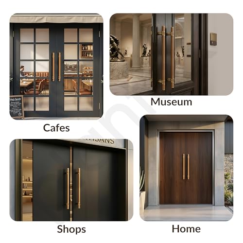 Image of Plantex 18 Inch Main Door Handle /Stainless Steel & Wooden Door Handle /Pull-Push Handle for Door /Office & Hotel - Pack of 1 (DTMD-428, Gold & Wood)