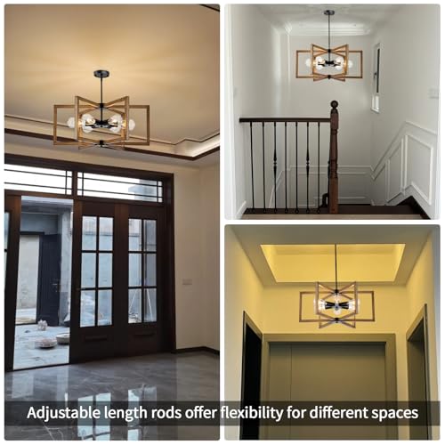 DWLGIGH 6 Light Farmhouse Chandelier, 23.62" Modern Chandelier for Entryway with Wooden Finish Industrial Rustic Hanging Pendant Light for Bedroom,Kitchen,Foyer,Living,Dining Room Lighting Fixtures by DWLGIGH - Used condition - Image 4