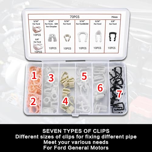 70pcs Fuel Line Clips Kit for 5/16\" and 3/8\" Lines - Compatible with Ford GM Chrysler,Fuel Pump Clips - Auto Assortment for Fuel Line Repair