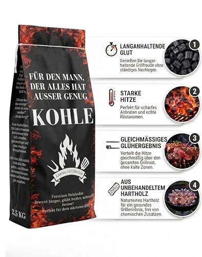 Grillkohle im 2,5-kg-Beutel, Originelle Geschenkidee mit Humorvollem Spruch, für BBQ-Abende und Geburtstage
