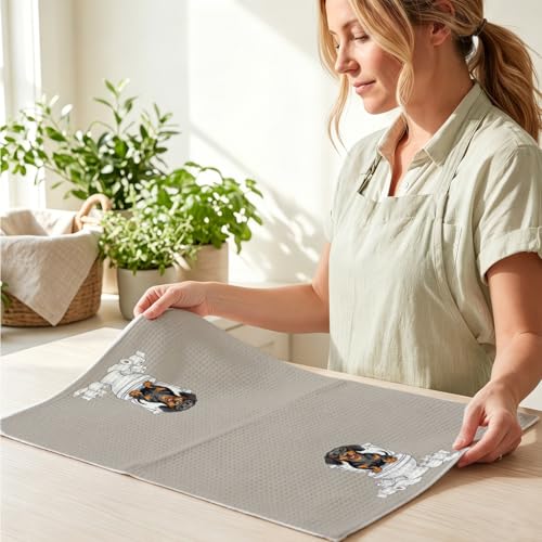 Image of 3 Pcs Funny Dachshund Hand Towel for Bathroom 24x14 Inch, Dachshund Gifts Reusable Dish Cloth Towel, Waffle Weave Hand Towels for Toilet Home Bathroom Decor, Weiner Dog Gifts for Women Mom Friend