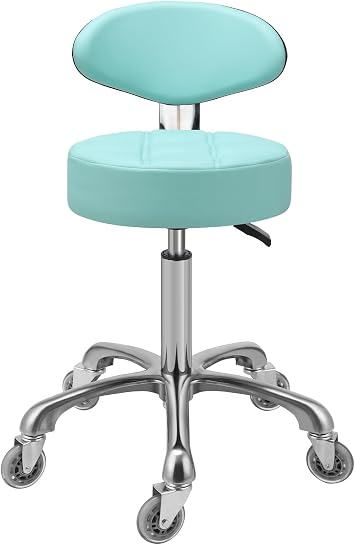 Kaleurrier Rolling Stool with Back Support Adjustable Height 22-30 inches for Nail Lash Tech Stylist - Heavy Duty Stool Chair with Wheels for Salon Shop Office Kitchen Garage Workshop