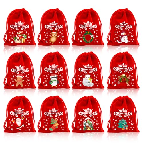 Weihnachtsverpackung, 12 Stück Geschenktüten Weihnachten, Weihnachts-Süßigkeitentüten, weihnachtstüten klein, weihnachtsgeschenktüte, geschenktüten weihnachten klein (Rot)