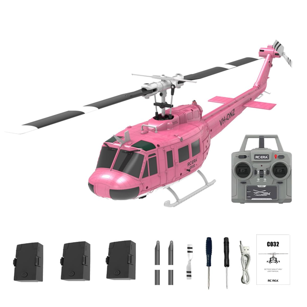 Helikopter RC - C032 UH-1 skala 1/48 2,4 G 6CH Flybarless z przepływem optycznym i utrzymaniem wysokości, lot 13 min, wyczyn 3D, RTF, model kolekcjonerski dla dorosłych, prezent wojskowy