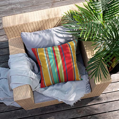 Pyonic Outdoor Waterproof Throw Pillow Covers 18X18 Decorative Square Pillow Covers Set Of 2 For Patio Furniture Tent Garden,Color Stripe(Red) #TOP3
