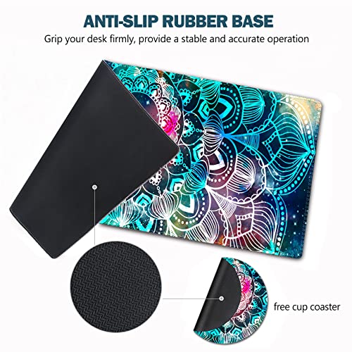 AIMSA Large Gaming Mouse Pad, XXL Keyboard Mouse Mat Extended Desk Pad with Stitched Edges, Durable Non-Slip Base Mousepad for Home Office, 35x15.7inch, Mandala — view 5