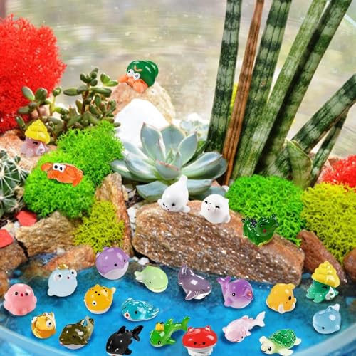 DTYDECLE 36 Stück Mini Figuren Ozean, Winzige Miniatur Meerestiere Niedliche Harz Ozean Tiere Figuren für Miniatur Landschaftsgärten, Bonsai, Fischbecken und Aquarien