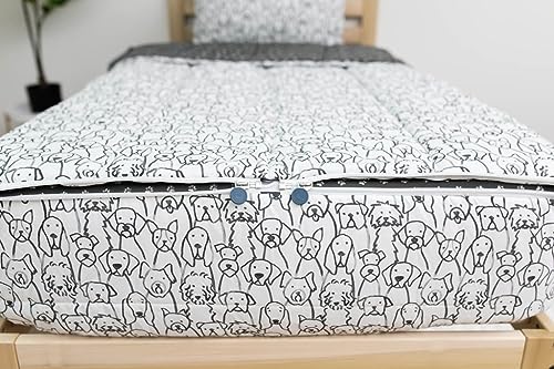 Image of Beddy's Puppy Dogs Zipper Bedding - Durable Zip-On Sheets & Comforter for Kids - Bed in a Bag - Easy Make Bedding - Machine Washable - Includes Pillowcase & Sham - White Dogs - Toddler