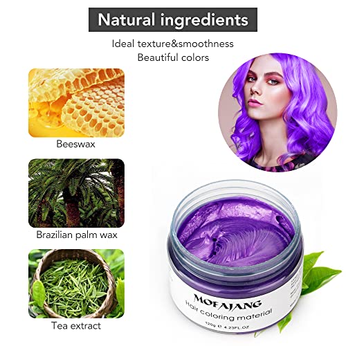 Hair Color Wax, Unisex Temporary Purple Hair Dye, Hairstyle Coloring Cream for Party, Cosplay, Halloween, Masquerade, Club, Disposable Hair Dye for Adults and Kids, 4.23oz Purple - Image 3