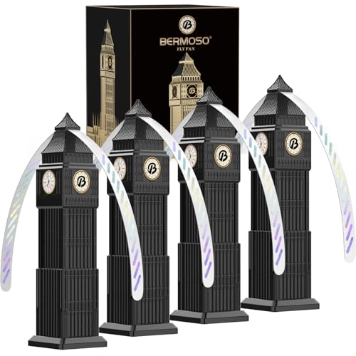 Fly Repellent Fan, BERMOSO Fly Fan, Fly Fan for Tables with Soft Blades and Hanging Hook, Batteries Powered,Keep Flies Bugs Away,Suitable for Outdoor Indoor, Picnic, BBQ, Camping(4PCS)