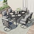 Grand patio 7-Piece Outdoor Dining Set for 6 E-Coated Patio Dining Furniture Set for 6 Patio Swivel Dining Chairs with Olefin Cushions 1 Rectangular Dining Faux Woodgrain Table with Umbrella Hole Grey