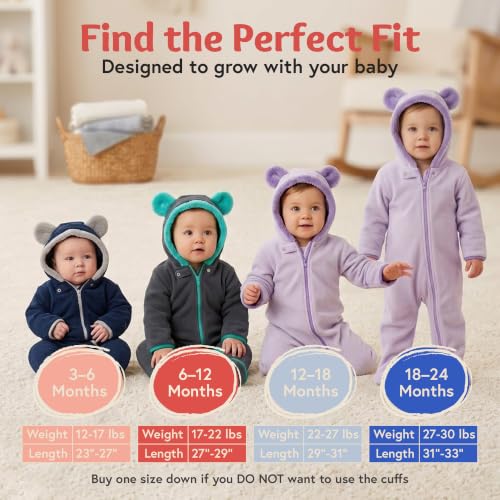 Image of baby deedee Bunting Fleece - Hooded Bear Ears Diaper Zip