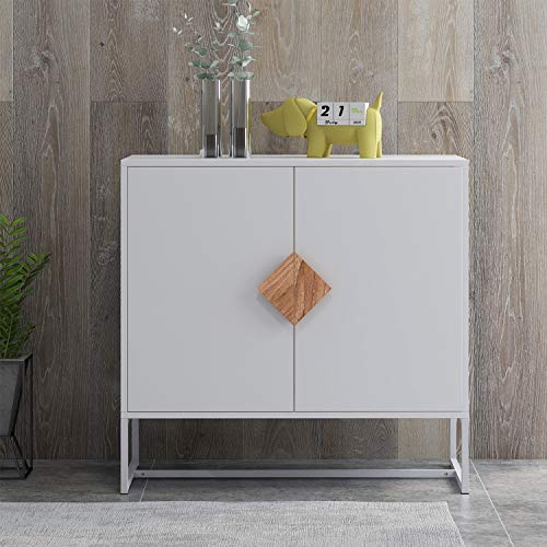 Rasoo Sideboard 2 Doors White Modern Kitchen Buffet Storage Cabinet Cupboard Furniture With Solid Wood Square Handles And Metal Legs #TOP1