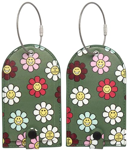 Étiquette de bagage avec boucle en acier et motif floral Happy Daisy