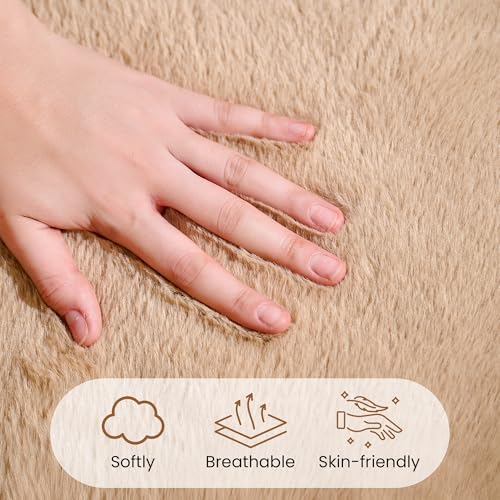 Image of Cozy Faux Fur Floor Chair, Pre-Filled Memory Foam Bean Bag for Teens and Petite Adults, Compact Accent Seating for Reading Nook and Bedroom Decor, Khaki
