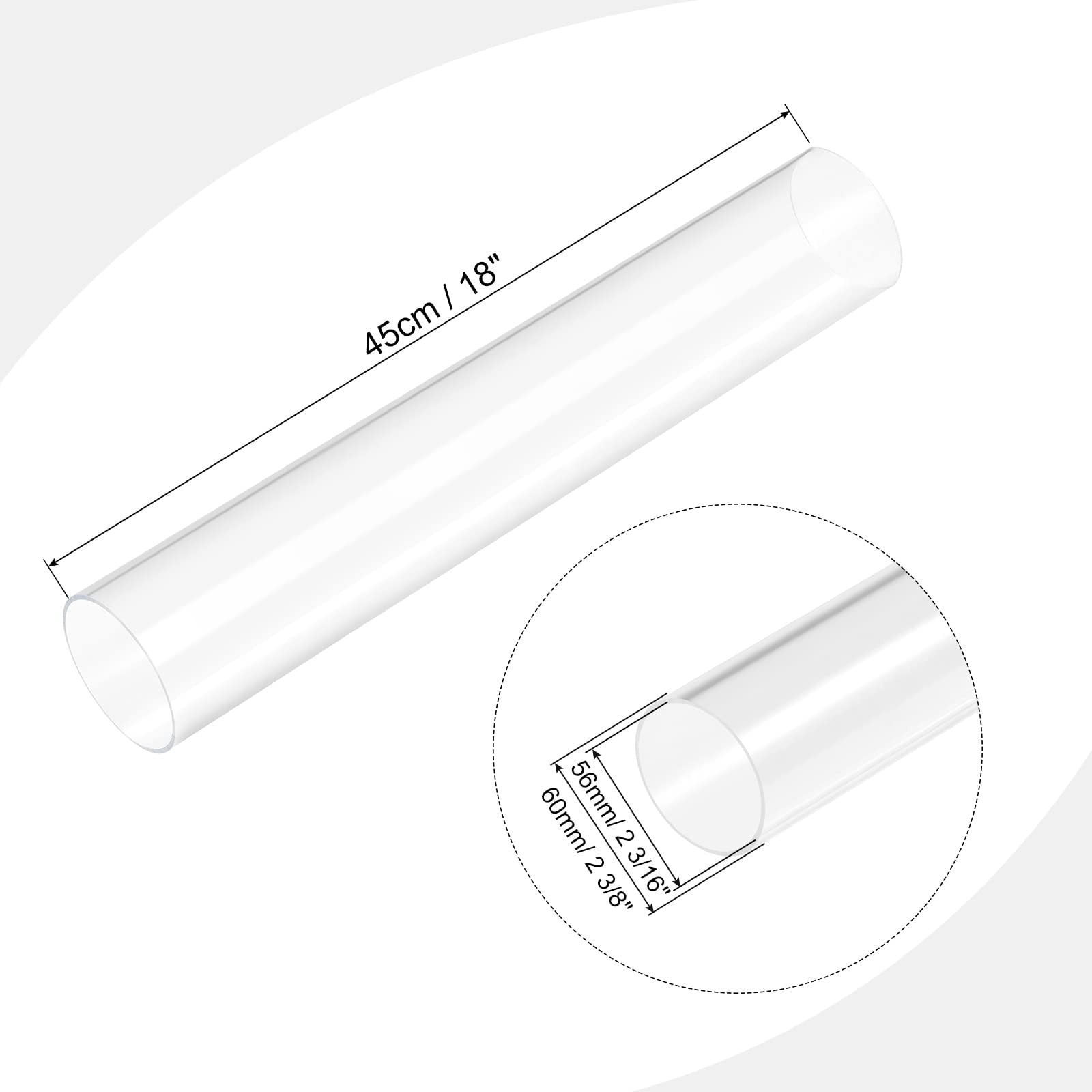 sourcing map PVC Transparent Rohr, Innendurchmesser 56mm Durchmesser 60mm LÄNGE 450mm Acryl Kunststoffrohr für Lampenbau, Stehlampen, Möbel