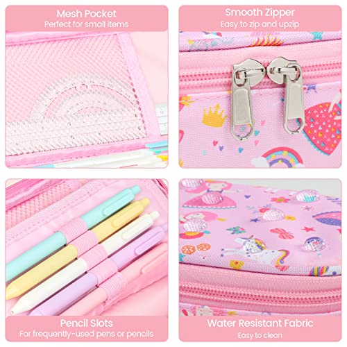 Image of Cambond Cute Pencil Case for Girls - School Pencil Pouch Kid, Pink Princess | Pencil Case for Kids Big Capacity Organizer Bag for Staionary, Aesthetic School Supplies Girls, Water-Resistent Pen Bag