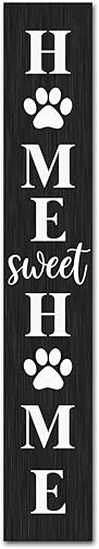 TYmall Letrero de bienvenida para porche, diseño de pata de perro, dulce hogar, vertical, de madera, para granja, porche, 7.8 x 47 pulgadas, color