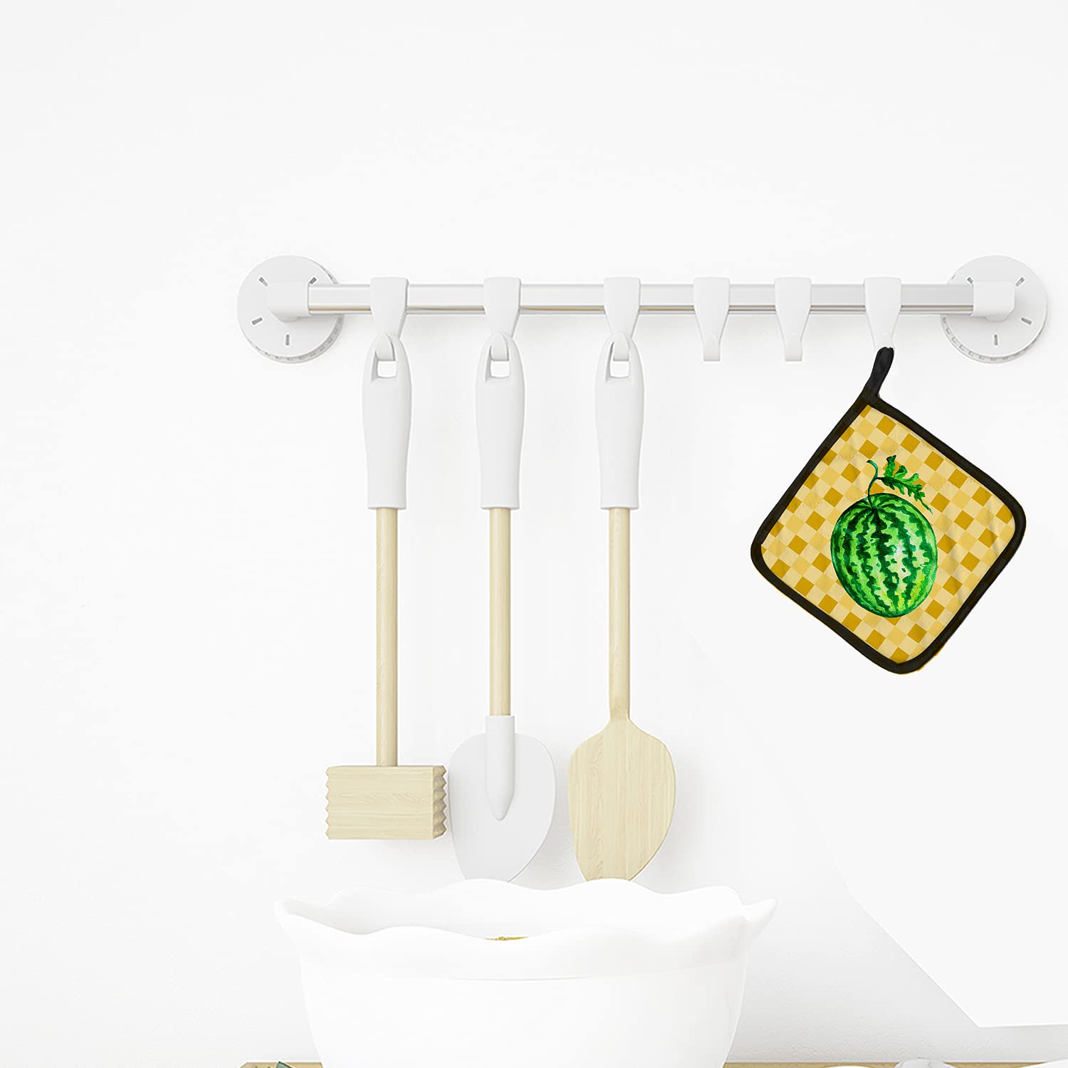 Caroline's Treasures BB7252PTHD Topflappen, Wassermelone auf Korbgeflecht, hitzebeständig, Topflappen-Set, Ofen, heiße Pads zum Kochen, Backen, Grillen, 19,5 x 19,5 cm, 19,5 x 19,5 cm