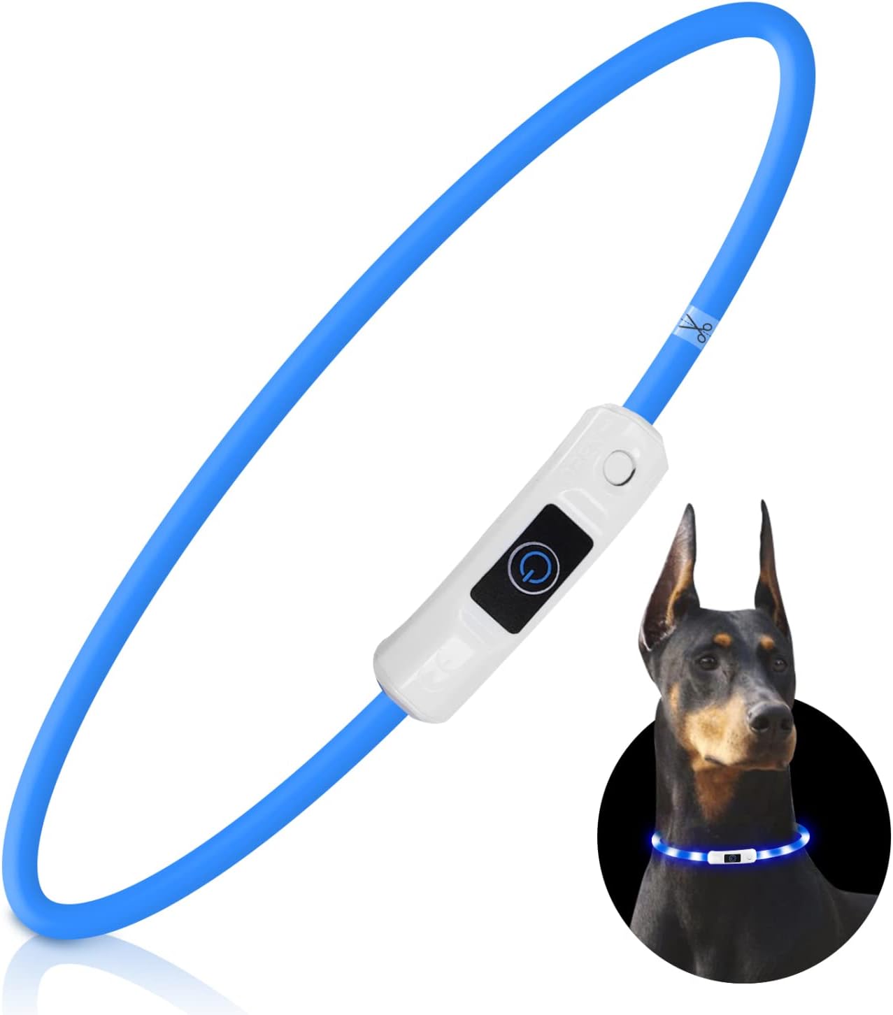 Nobleza - Collar Luminoso Perro de Seguridad Personalizado, 3 Modos Collar Luz Perro con USB Recargable, Ajustable Impermeable Collares LED para Perros Pequeños/Medianos/Grandes(Azul)