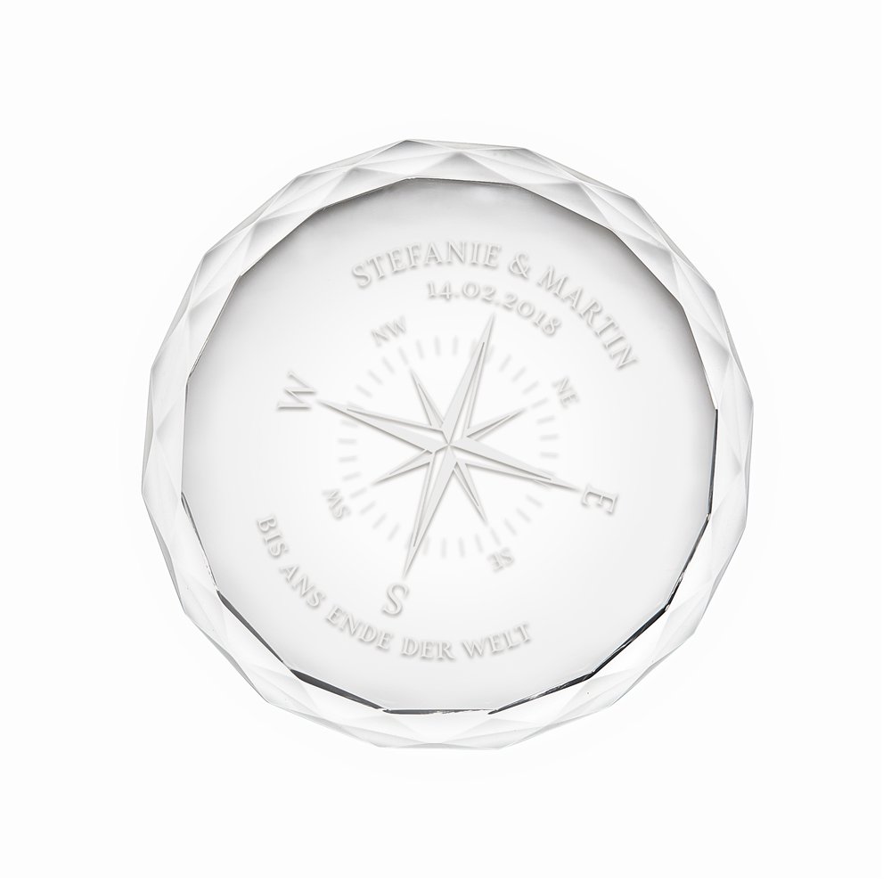 Gravado Briefbeschwerer aus Glas mit Personalisierter Kompass Gravur, Namen und Datum, Geschenkidee für Liebespaare